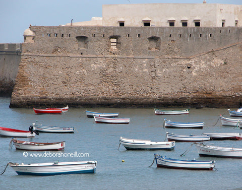 Spain, Boats & Fort in Gibraltar, Spain,16x20