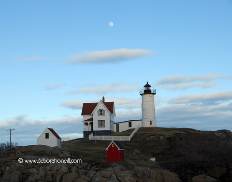 Ocean, Nubble Lighthouse under the Moon, York, Maine, 16x20 print