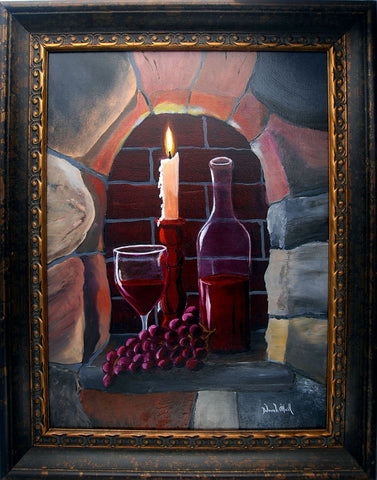 Painting, Original Oil on Canvas, Fire & Wine