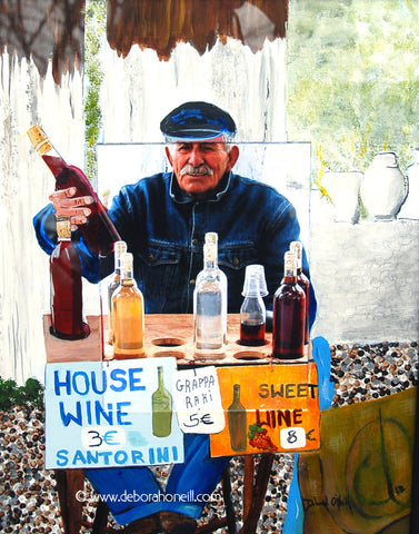 Photo Painting Print, Wine Man of Santorini, 16x20 PRINT